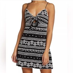 Alice + Olivia Black and White Embroidered Tie-Front Mini Dress Size 10